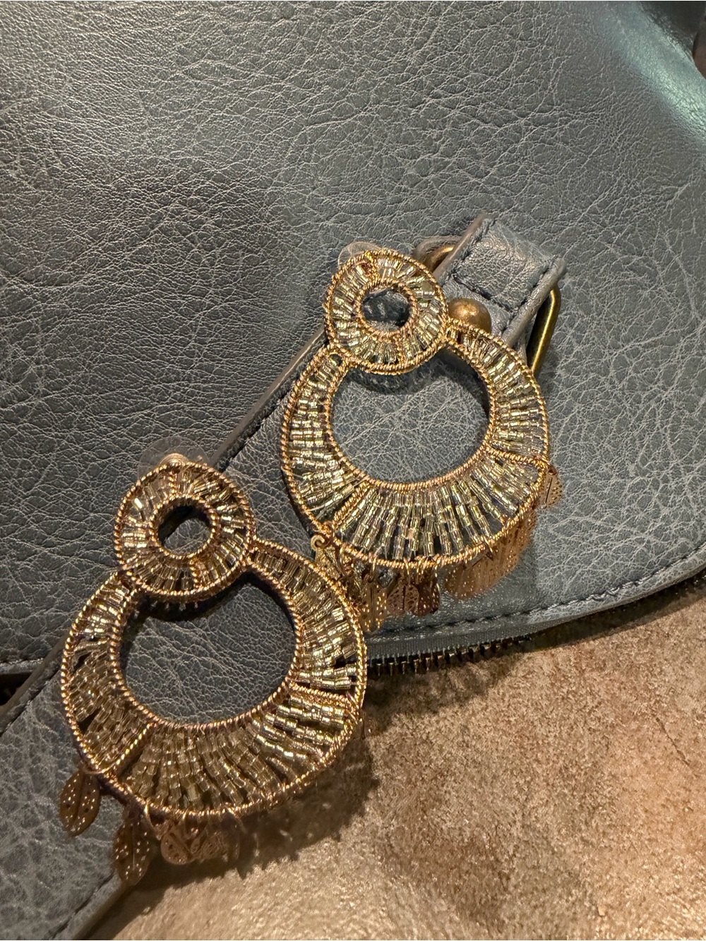 Gold Beaded Hoop Drop Earrings - Women Jewelry- GORG !